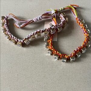 Multistrand Braided Bracelet Set with Pink & Orange Accents